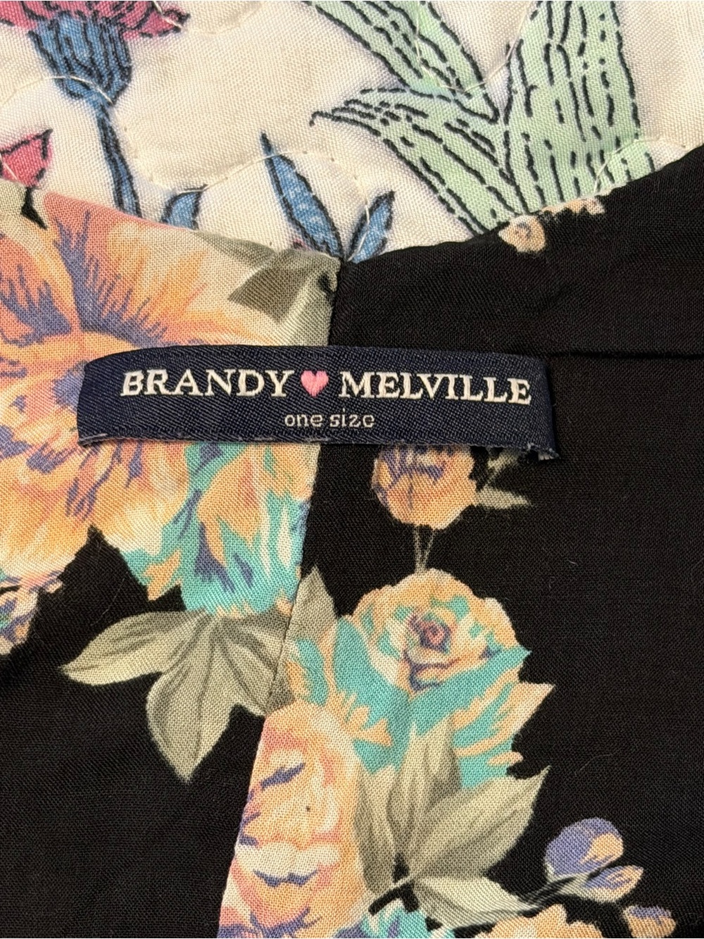 Brandy Melville Gaby Slip dress multi color floral print over black backdrop - Picture 5 of 6